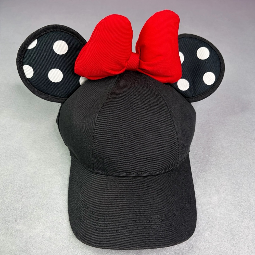 Disney Parks Minnie Mouse Adult Black Snapback Baseball Cap/Hat with Ears & Bow